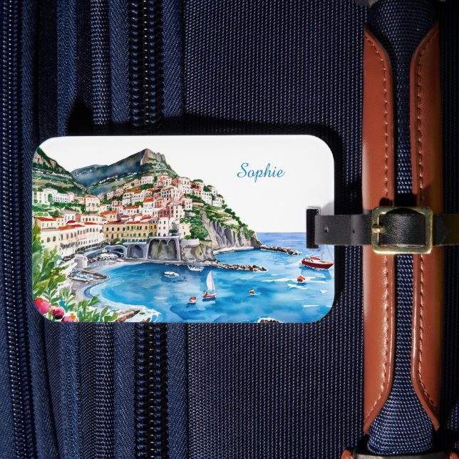 Étiquette À Bagage Watercolor Italian Amalfi Coast Name (Insitu Rectoal 4)