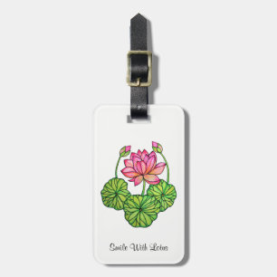 Étiquette À Bagage Watercolor Pink Lotus with Buds & Leaves