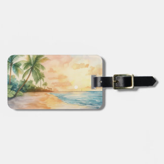 Étiquette À Bagage Watercolor Tropical Sunset