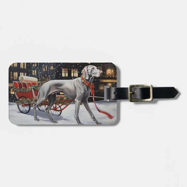 Étiquette À Bagage Weimaraner Festin de Noël (Devant horizontal)
