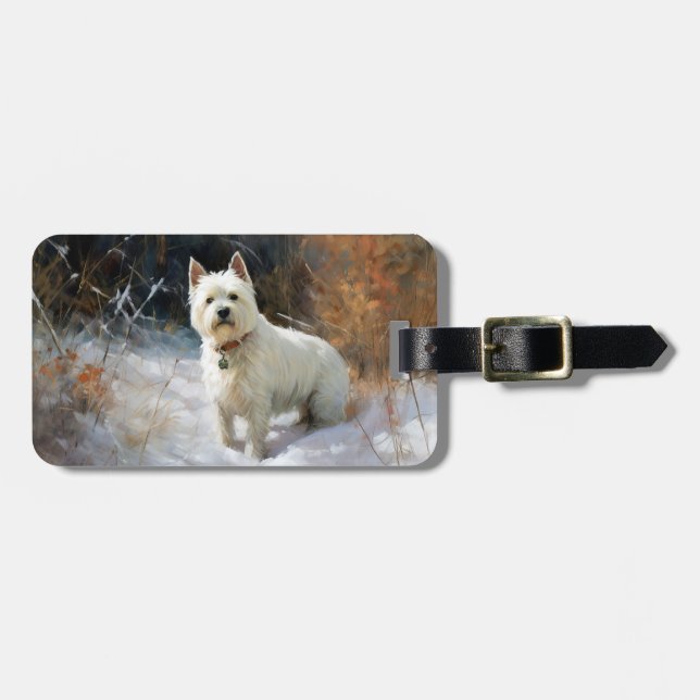 Étiquette À Bagage West Highland White Terrier Laissons neiger Noël (Devant horizontal)