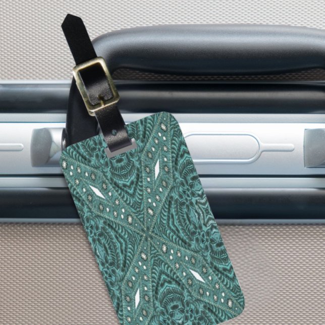 Étiquette À Bagage Western Country mode Turquoise Cuir Turquoise (Western Country fashion Teal Turquoise Leather Luggage Tag)