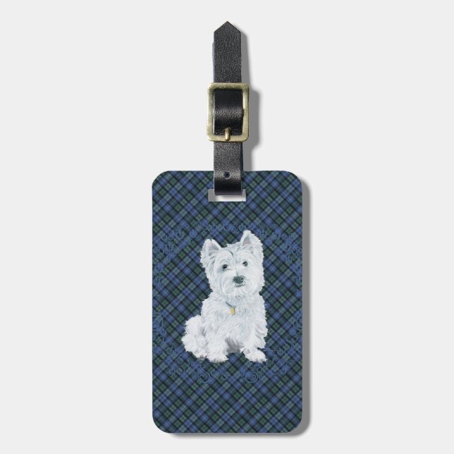 Étiquette À Bagage Westie Black Watch Tartan (Devant Vertical)