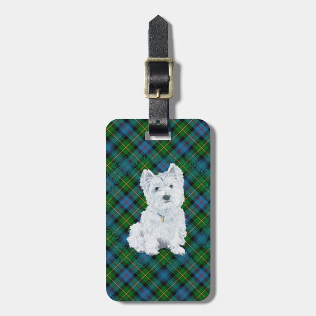 Étiquette À Bagage Westie sur Tartan (Devant Vertical)
