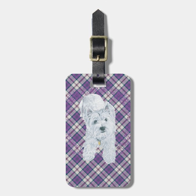 Étiquette À Bagage Westie sur Tartan (Devant Vertical)