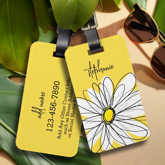 Étiquette À Bagage Whimsical Daisy Texte personnalisé et peut modifie (Whimsical Daisy personalized luggage tag)
