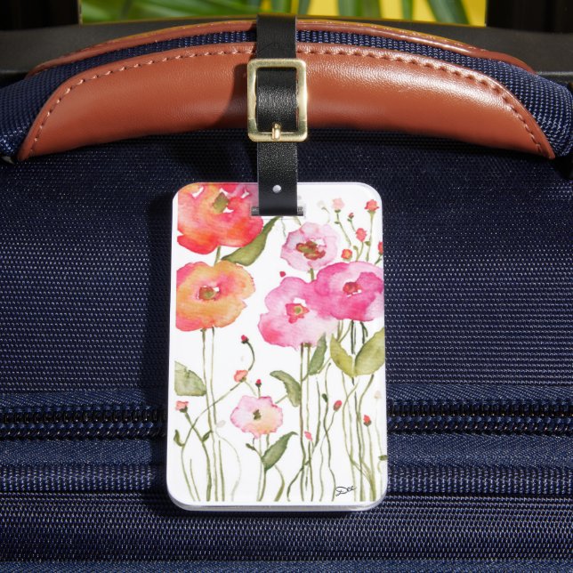 Étiquette À Bagage Whimsical Flowers Acrylic Luggage Tag (Insitu Rectoal 2)