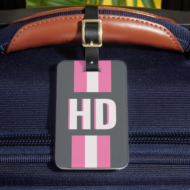 Étiquette À Bagage White and Pink striped Shadow Monogram bridesmaid (Insitu Rectoal 2)