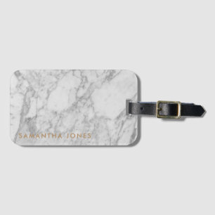 Étiquette À Bagage White Carrara Marble Gold Classic Personalised