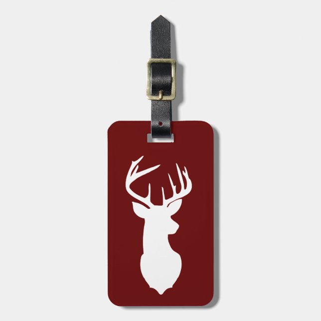 Étiquette À Bagage White Deer Buck Hunter Maroon Bourgogne Customisé (Devant Vertical)