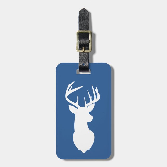 Étiquette À Bagage White Deer Buck Hunter Navy Bleu Blanc Customisé (Devant Vertical)