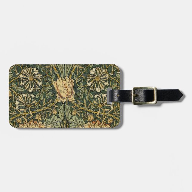Étiquette À Bagage William Morris Chèvrefeuille Vert Floral (Devant horizontal)