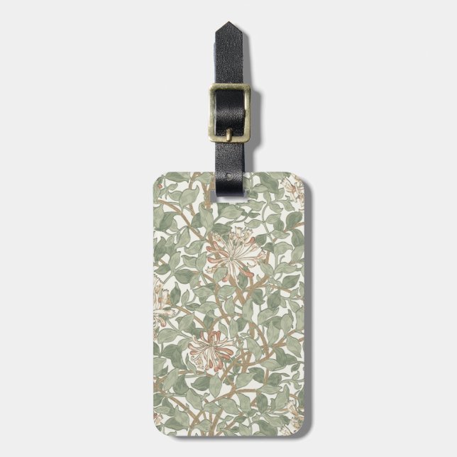 Étiquette À Bagage William Morris Chèvrefeuille Vert Floral (Devant Vertical)