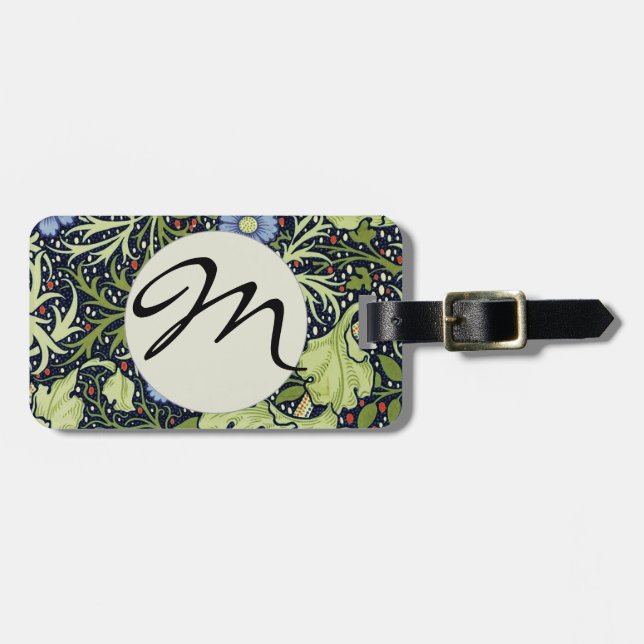 Étiquette À Bagage William Morris Fleur d'antiquité aux algues marine (Devant horizontal)