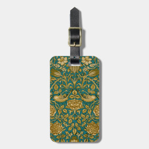 Étiquette À Bagage William Morris Motif Rose Tudor Bleu Doré