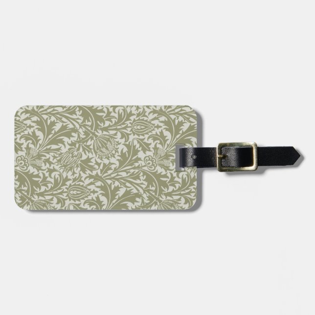 Étiquette À Bagage William Morris Thistle Sage Green Motif (Devant horizontal)