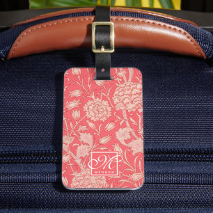 Étiquette À Bagage William Morris - Tulipes sauvages roses et Monogra