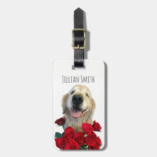 Étiquette À Bagage Winking Golden Retriever avec des Roses personnali