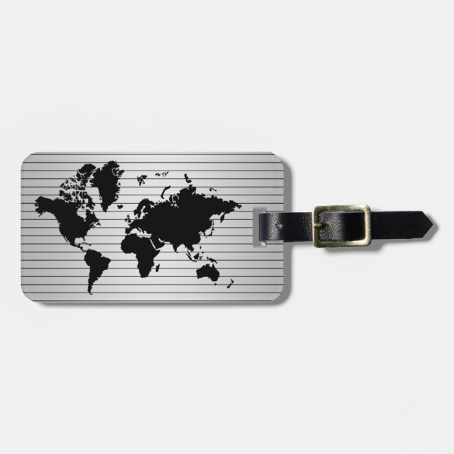 Étiquette À Bagage World Map Faux Professional Black Metal (Devant horizontal)