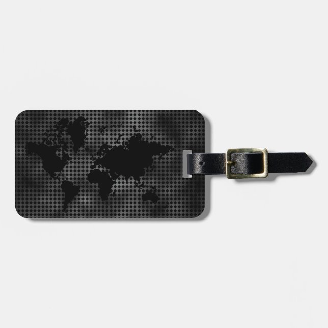 Étiquette À Bagage World Map Faux Professional Black Metal (Devant horizontal)