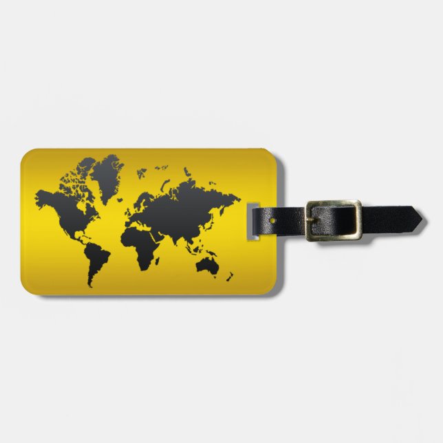 Étiquette À Bagage World Map Gold Black Professional Chic Moderne (Devant horizontal)