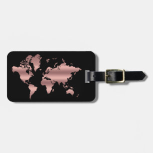 Étiquette À Bagage World Map Rose Gold Faux Professional Chic Moderne