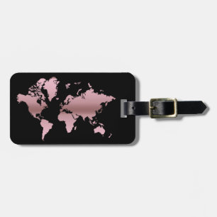 Étiquette À Bagage World Map Rose Gold Faux Professional Chic Moderne