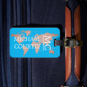 Étiquette À Bagage World Traveler map metal Monogrammed personnaliser