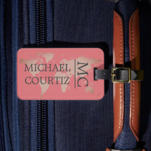 Étiquette À Bagage World Traveler map metal Monogrammed personnaliser