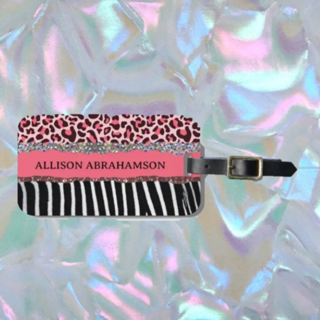 Étiquette À Bagage World Traveller Rose Girl Parties scintillant mode (Créateur téléchargé)