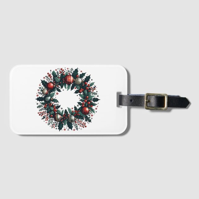 Étiquette À Bagage Wreath de Noël (Devant Horizontal)