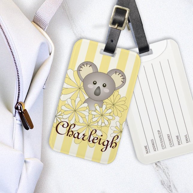 Étiquette À Bagage Yellow Stripe mignonne Bébé Koala Enfants (Créateur téléchargé)
