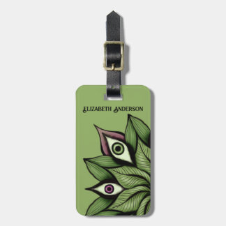Étiquette À Bagage Yeux psychédéliques Mandala - Trippy Floral Green