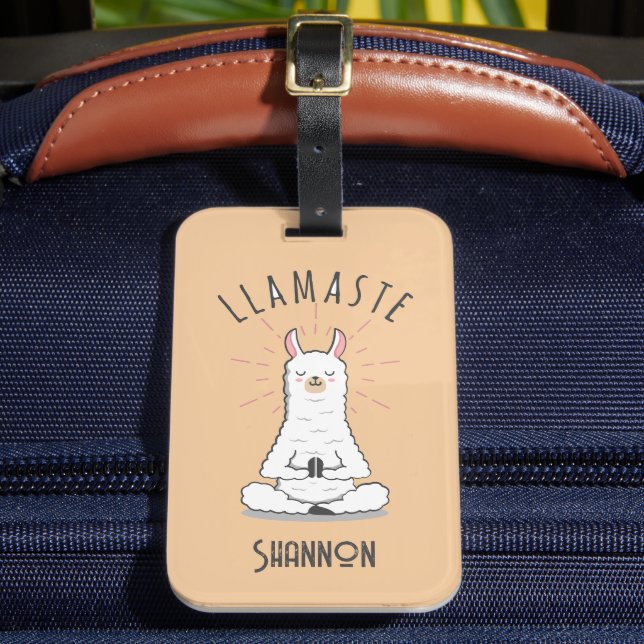 Étiquette À Bagage Yoga Llama - Llamaste Pun Monogramme Nom (Insitu Rectoal 2)