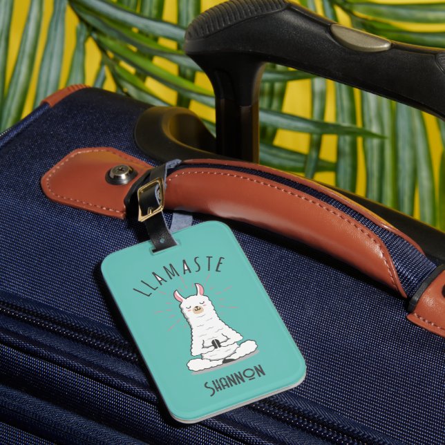 Étiquette À Bagage Yoga Llama - Llamaste Pun Monogramme Nom (Insitu Rectoal 1)