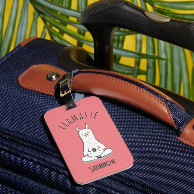 Étiquette À Bagage Yoga Llama - Llamaste Pun Monogramme Nom (Insitu Rectoal 1)