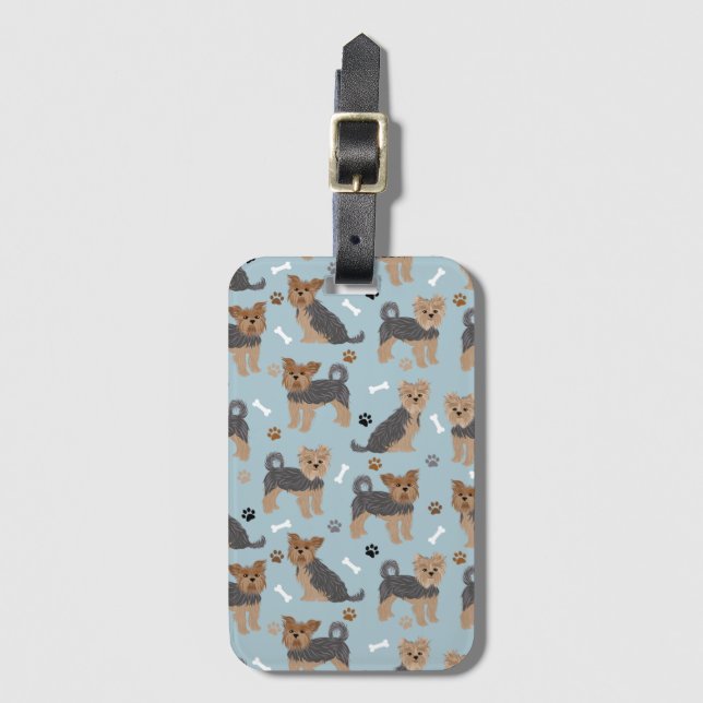 Étiquette À Bagage Yorkshire Terrier Paws et Bones Yorkie Chien (Devant Vertical)