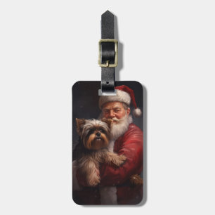 Étiquette À Bagage Yorkshire Terrier Santa Claus Festive Noël