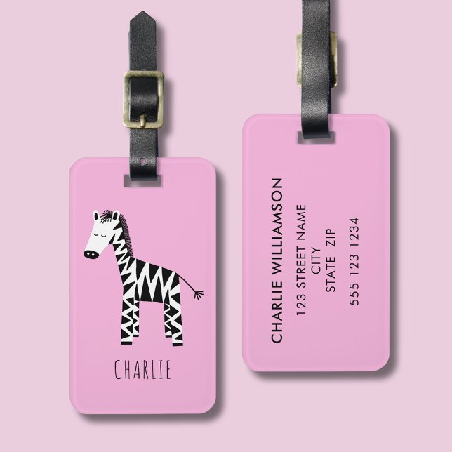 Étiquette À Bagage Zebra mignon enfants (Pink Zebra luggage tag)