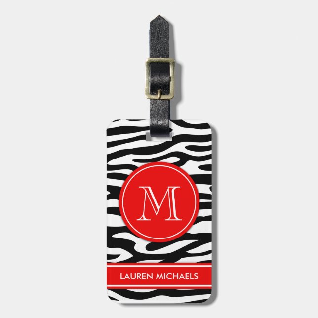 Étiquette À Bagage Zebra rayures nom personnalisé monogramme (Devant Vertical)
