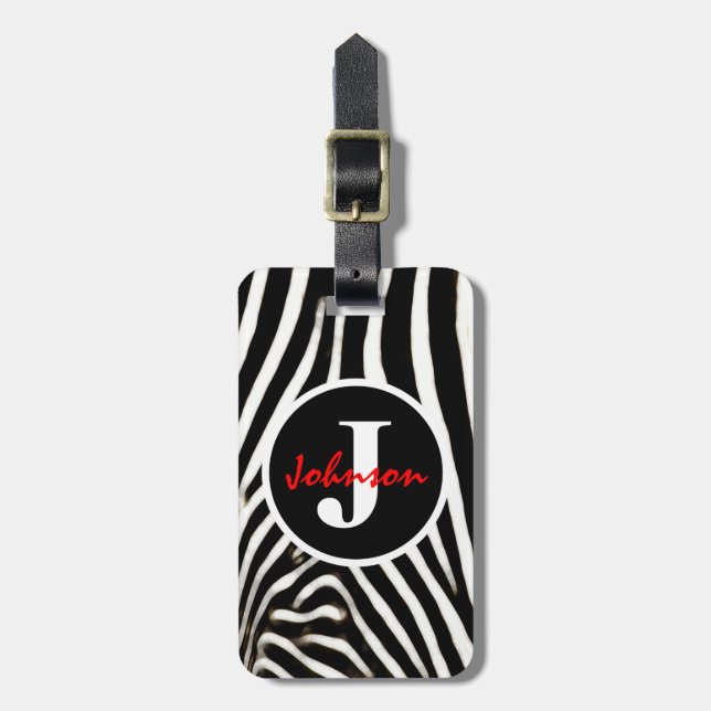 Étiquette À Bagage Zèbre Monogrammé (Devant Vertical)