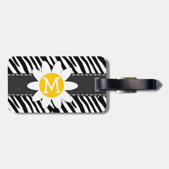 Étiquette À Bagage Zèbre noir et blanc ; marguerite de printemps (Dos horizontal)