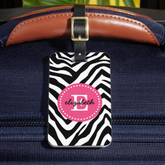 Étiquette À Bagage Zèbre noir et rose Imprimer Monogramme personnalis