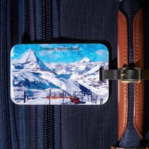 Étiquette À Bagage Zermatt Suisse Alpes suisses Aquarelle d'hiver