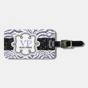 Étiquette À Bagage Zigzag pourpre et blanc mignon de zèbre de parties