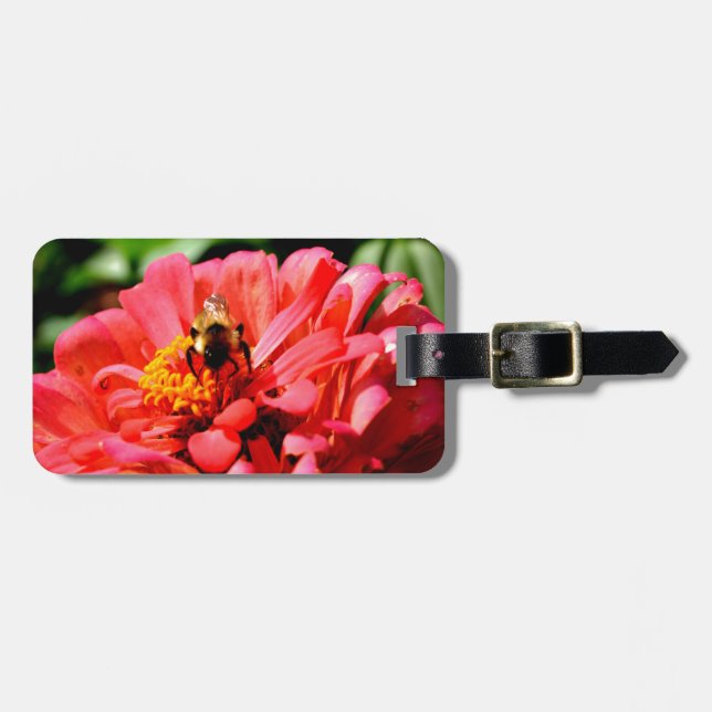 Étiquette À Bagage Zinnia corail avec bourdon (Devant horizontal)