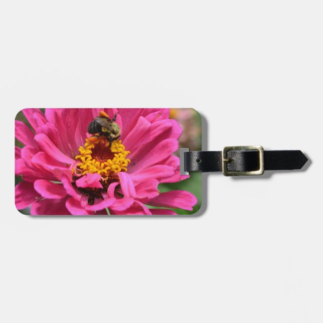 Étiquette À Bagage Zinnia rose et Bumble bee (Devant horizontal)