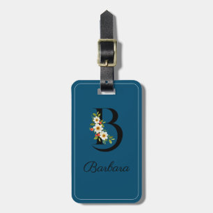 Étiquette à bagages Monogram B cobalt watercolor f