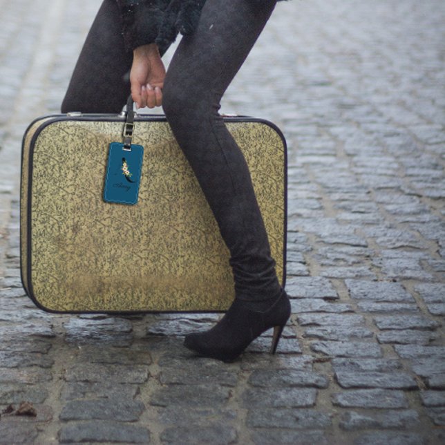 Étiquette à bagages Monogram cobalt watercolor flo (Créateur téléchargé)