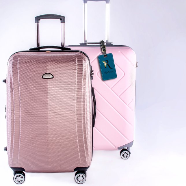 Étiquette à bagages Monogramme R cobalt (Créateur téléchargé)